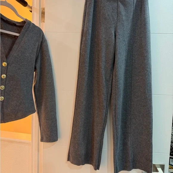 Zara Gray Wide Leg Pants and Cardigan Set - Picture 2 of 5